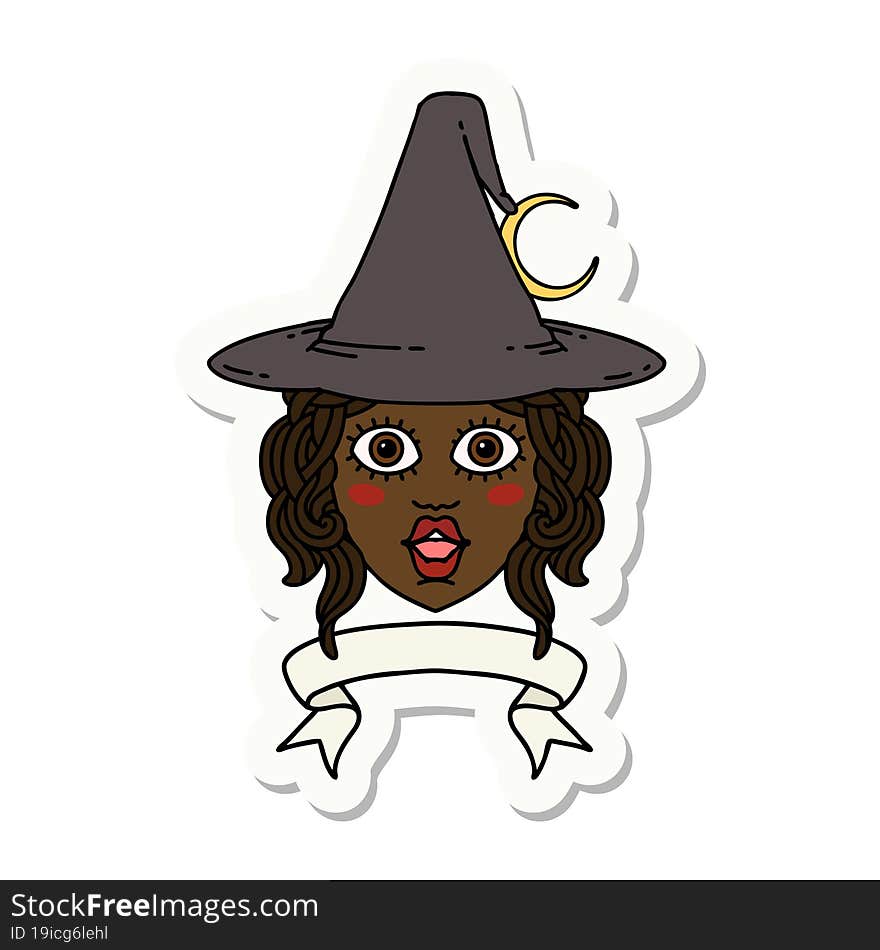 human witch character with banner sticker