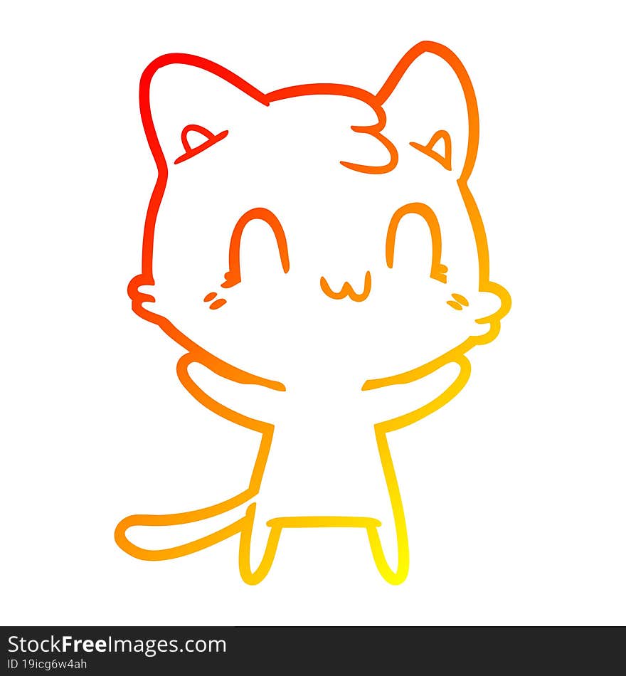 warm gradient line drawing cartoon happy cat