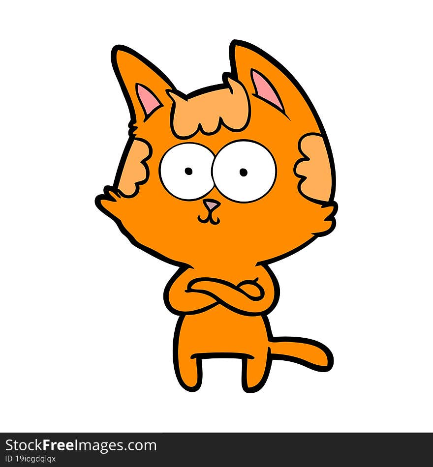 happy cartoon cat with crossed arms. happy cartoon cat with crossed arms