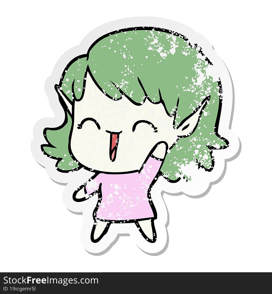 distressed sticker of a cartoon elf girl