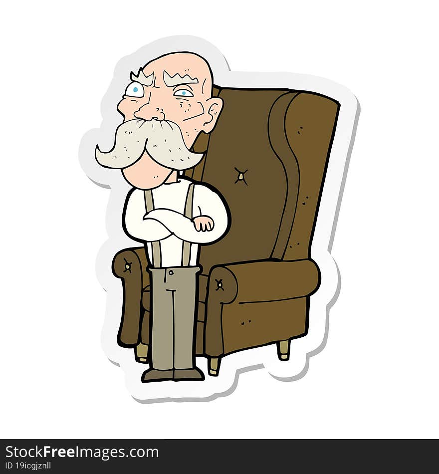 sticker of a cartoon old man and chair