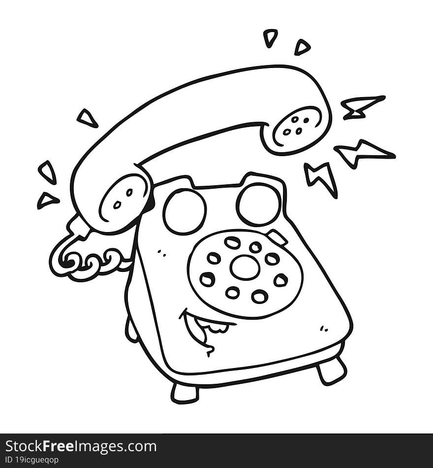 black and white cartoon ringing telephone