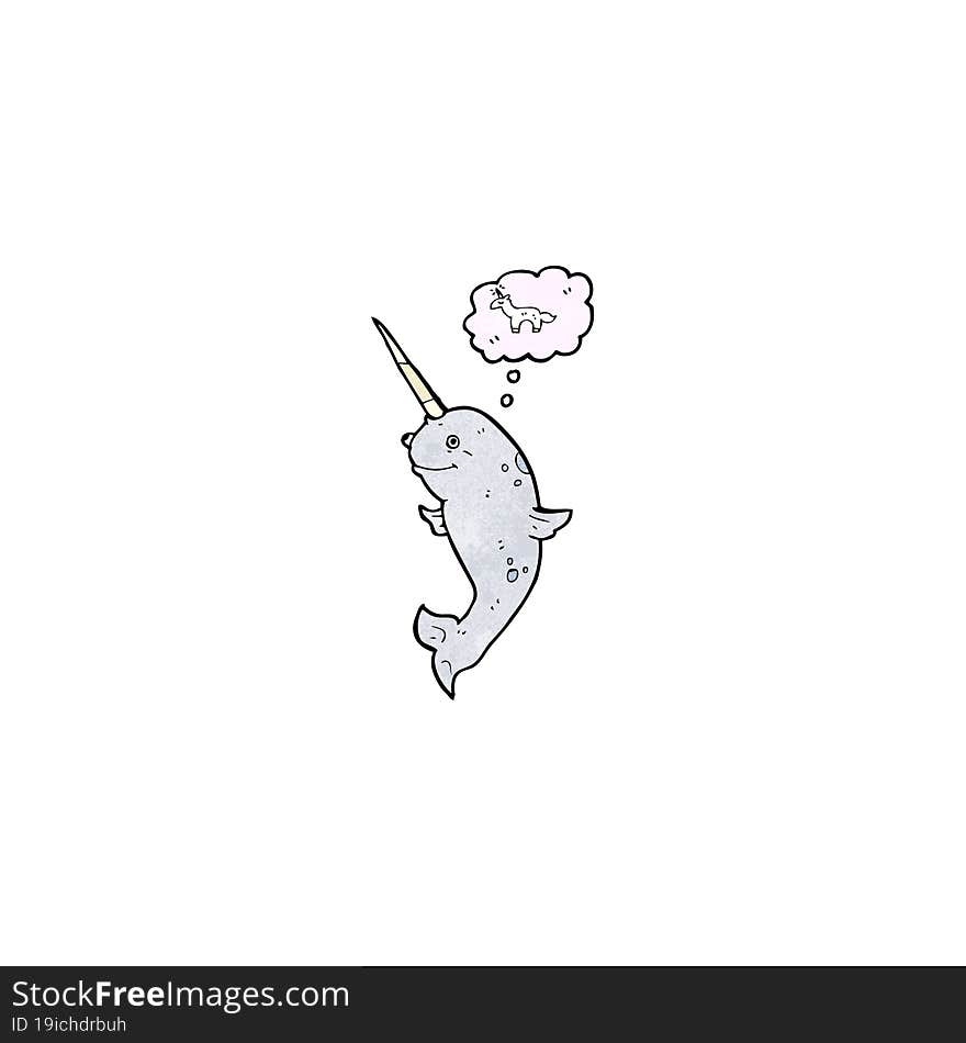 Cartoon Narwhale Dreaming Of Being A Unicorn