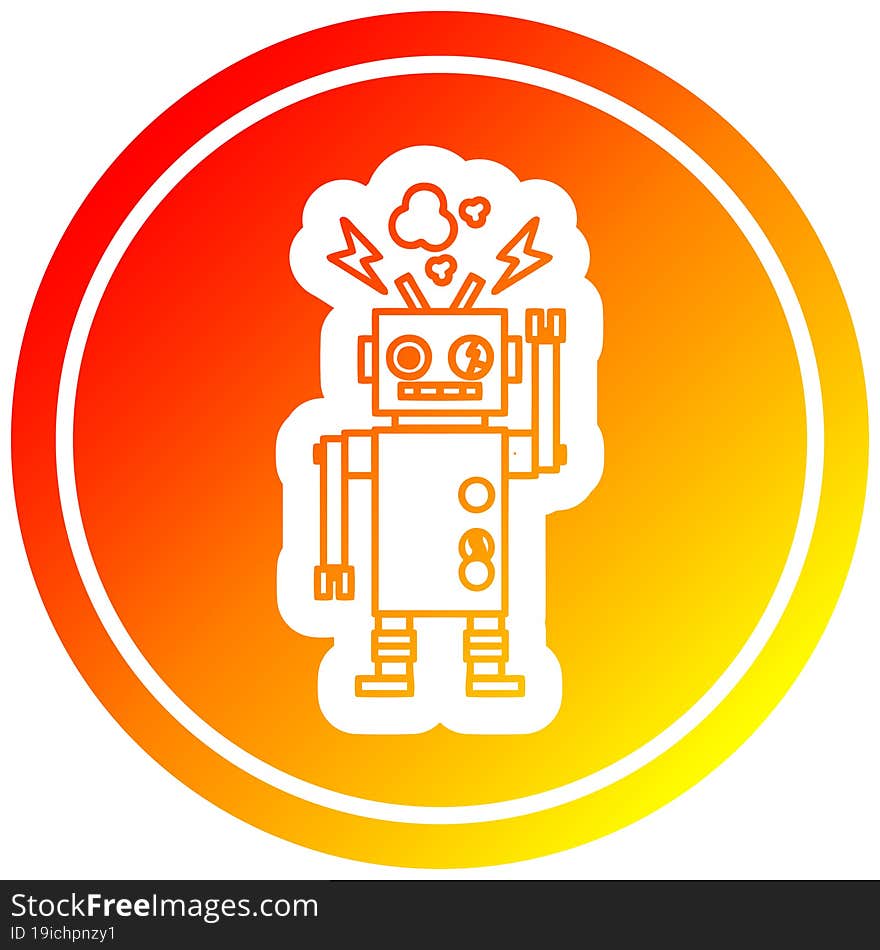 malfunctioning robot circular icon with warm gradient finish. malfunctioning robot circular icon with warm gradient finish