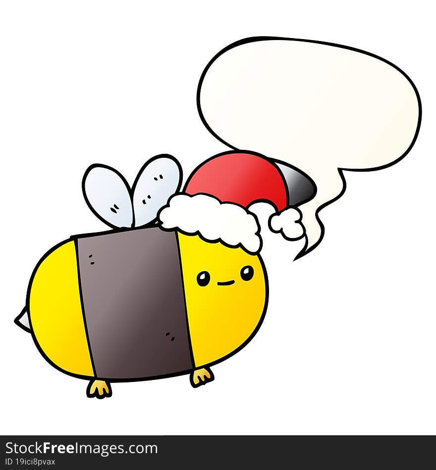 cartoon christmas bee with speech bubble in smooth gradient style