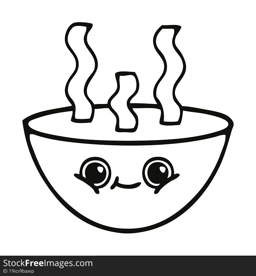 line drawing cartoon bowl of hot soup