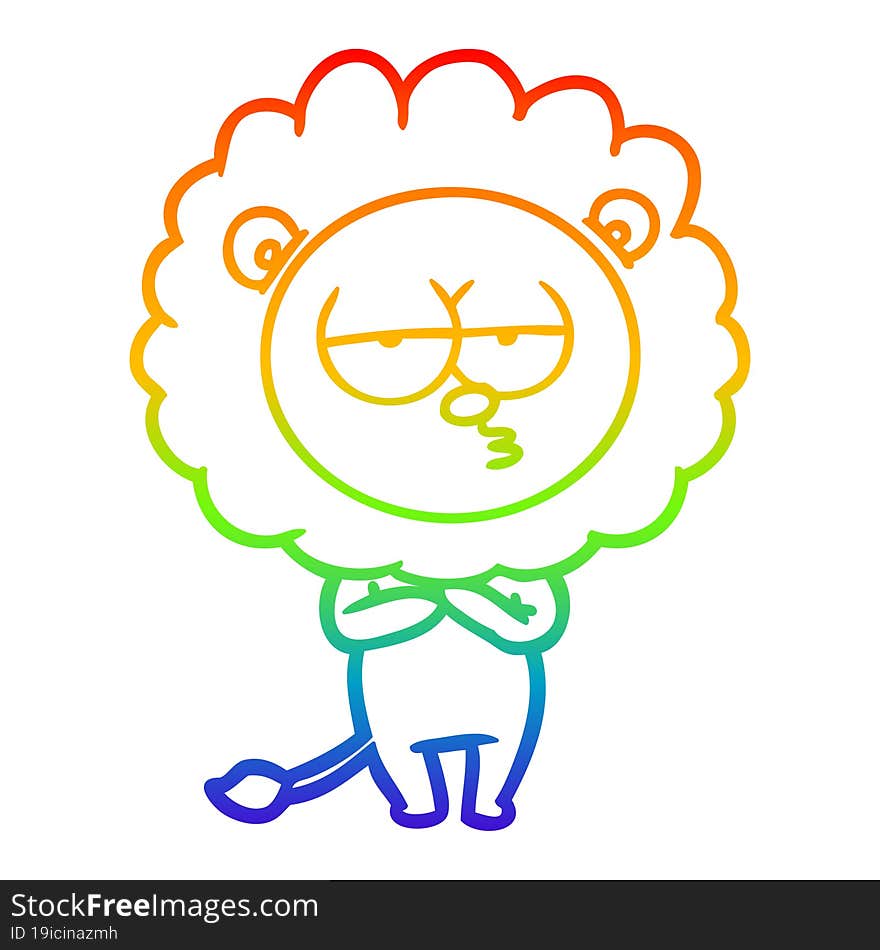 rainbow gradient line drawing cartoon tired lion