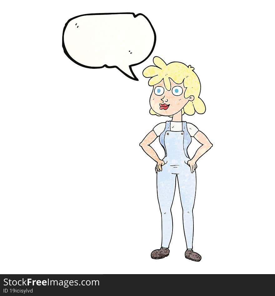 freehand speech bubble textured cartoon farmer girl