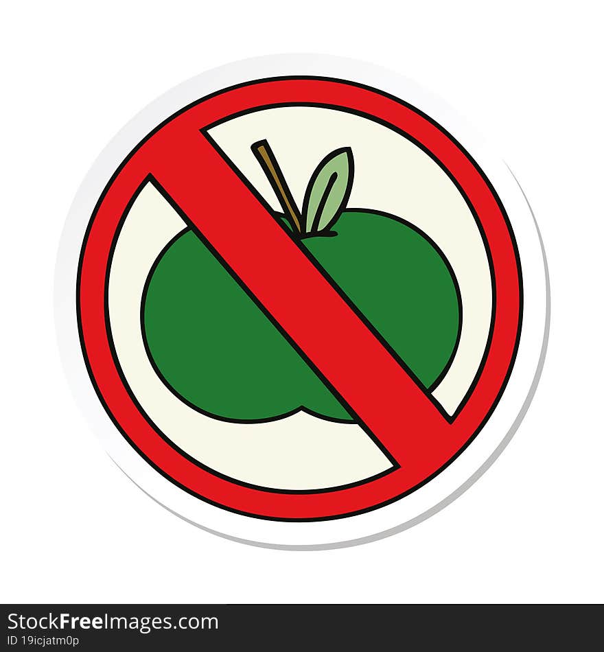 sticker of a cute cartoon no fruit allowed sign