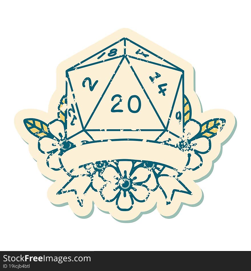 Natural 20 Critical Hit D20 Dice Roll Illustration