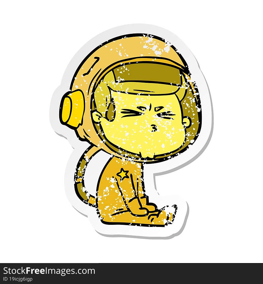 distressed sticker of a cartoon stressed astronaut