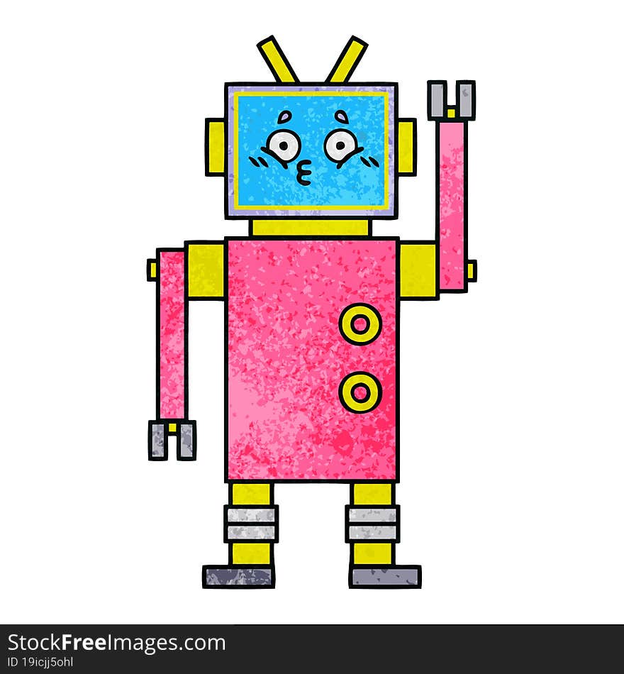 retro grunge texture cartoon of a robot