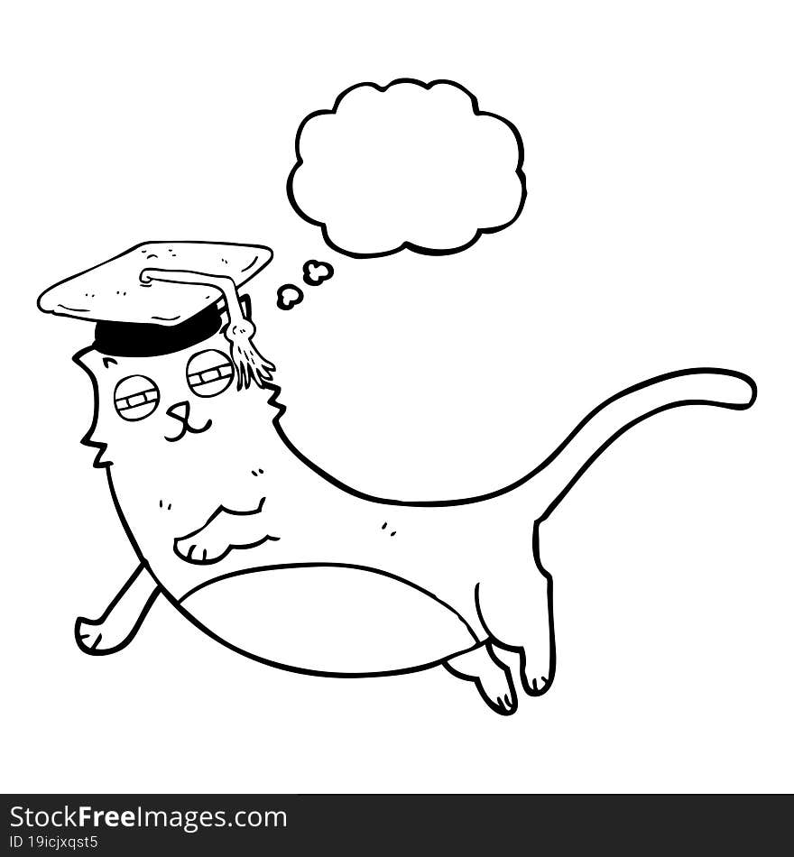 thought bubble cartoon cat with graduate cap