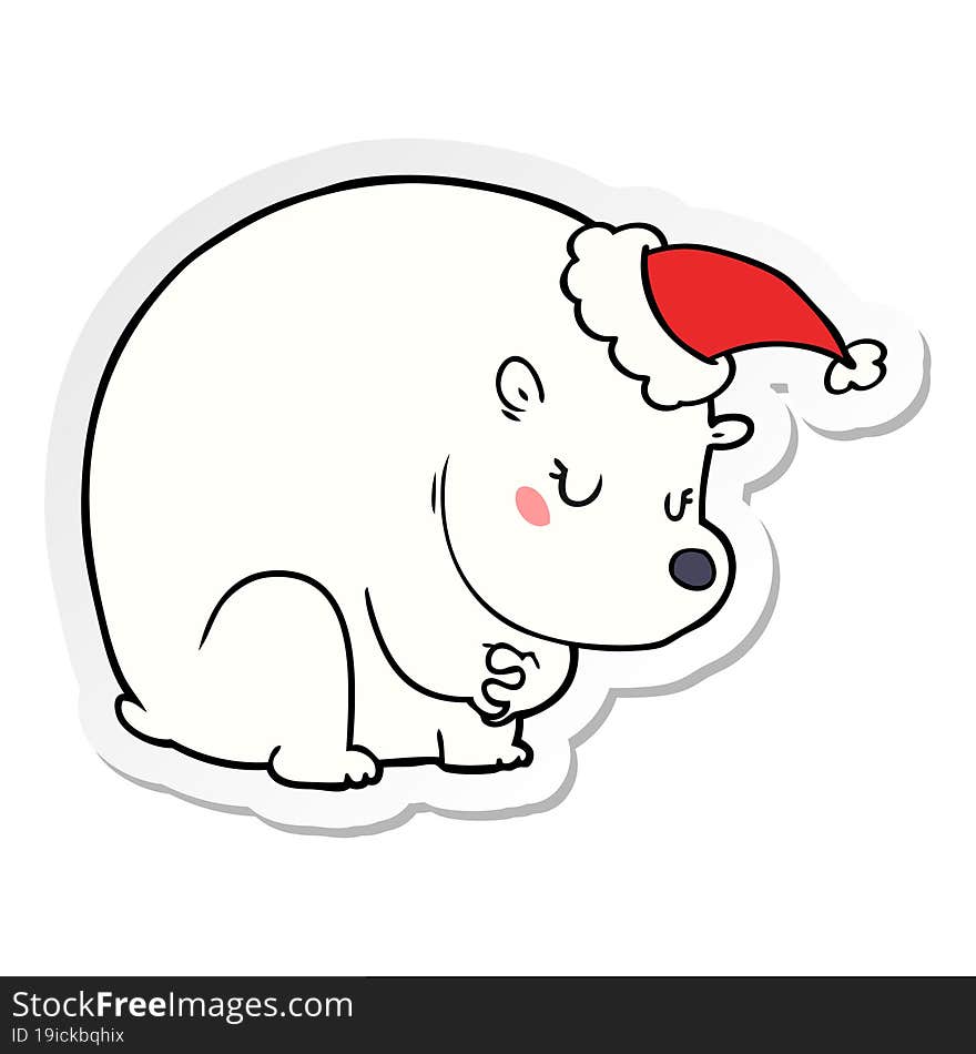 cute sticker cartoon of a polar bear wearing santa hat