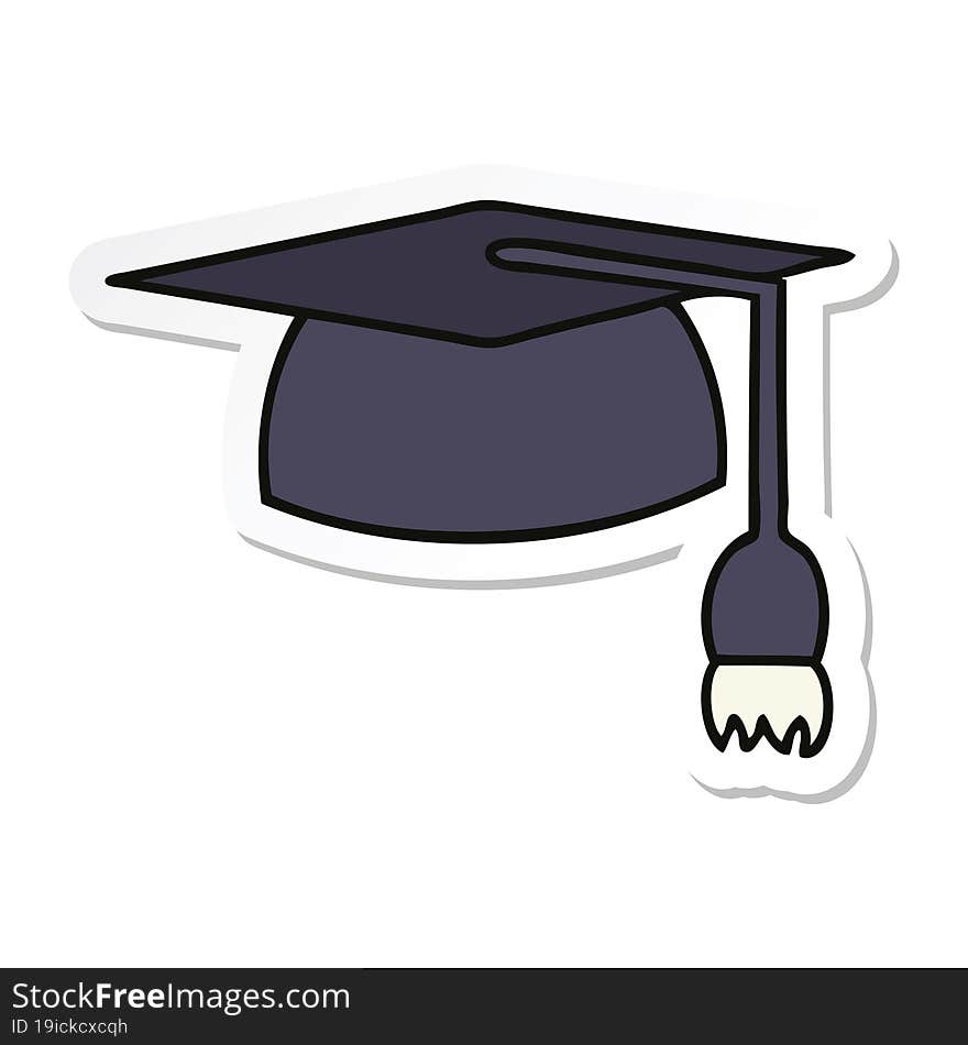 sticker of a cute cartoon graduation hat