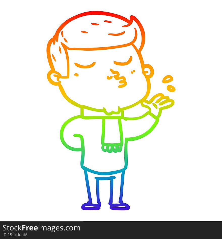 rainbow gradient line drawing of a cartoon model guy pouting