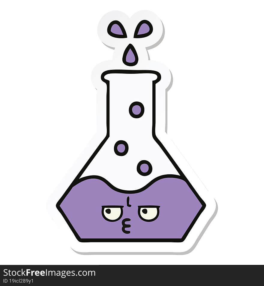 sticker of a cute cartoon science beaker