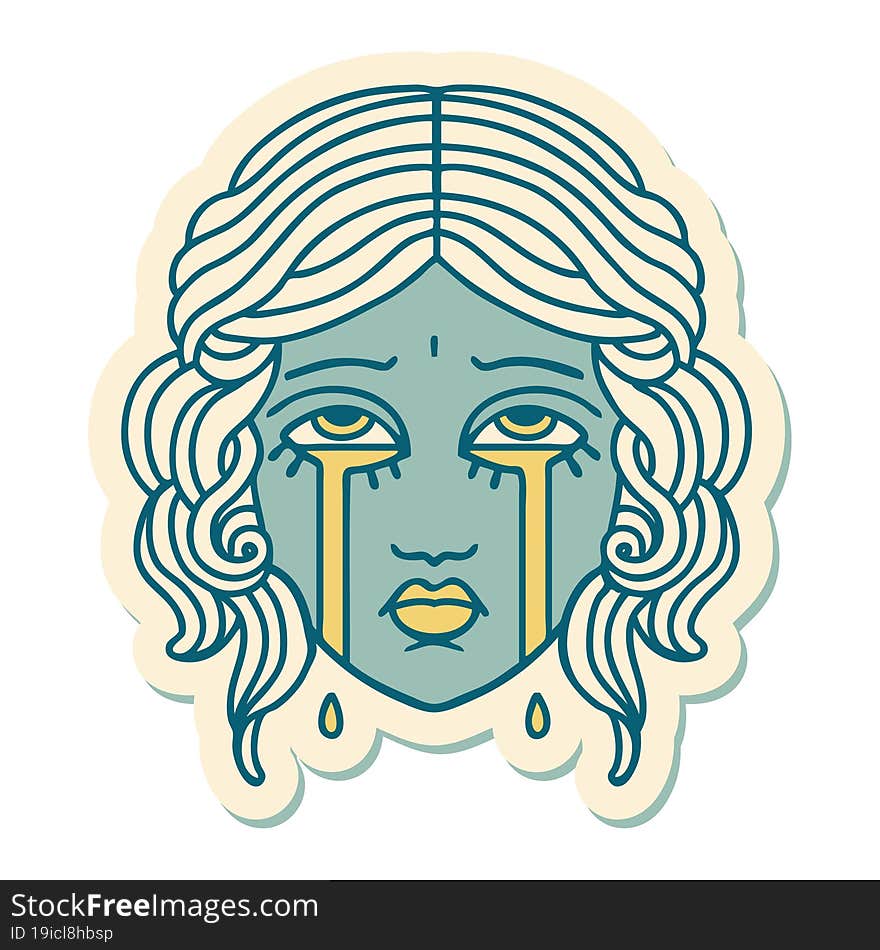 Tattoo Style Sticker Of Female Face Crying