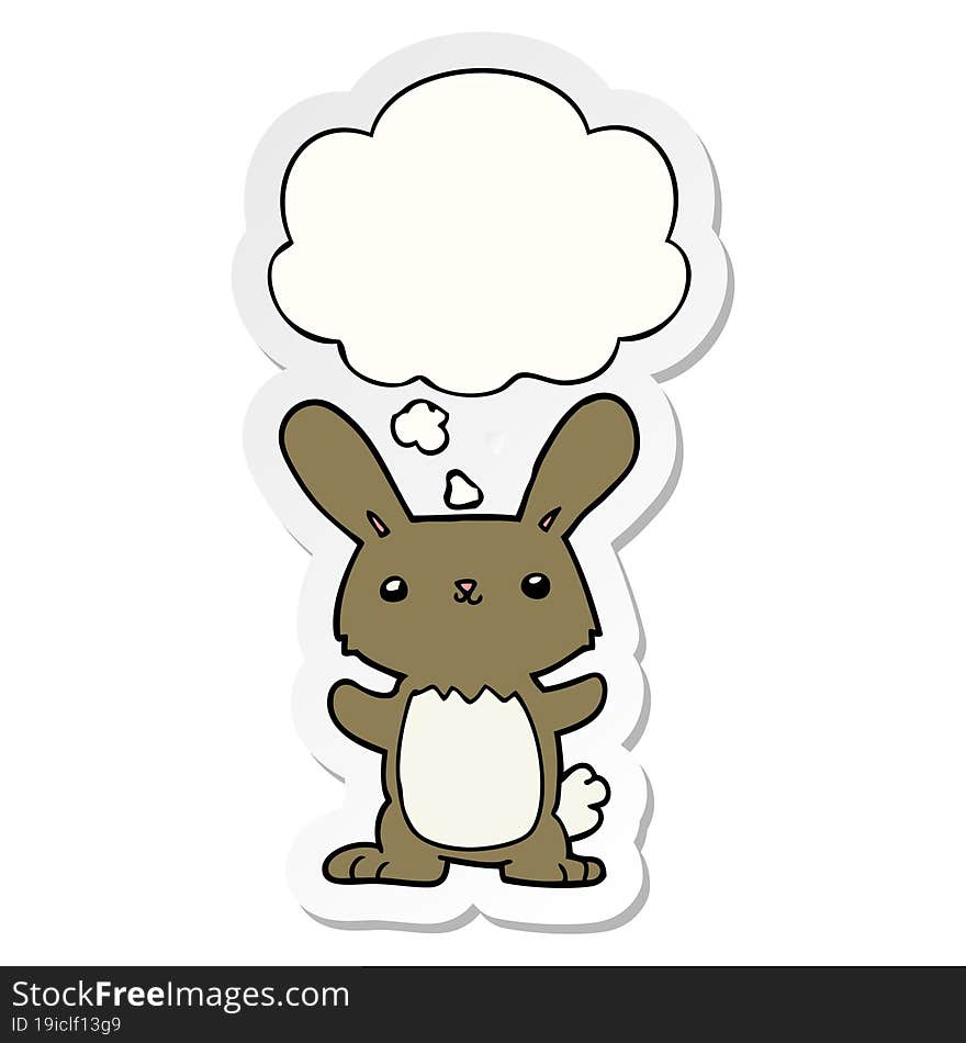 cute cartoon rabbit with thought bubble as a printed sticker