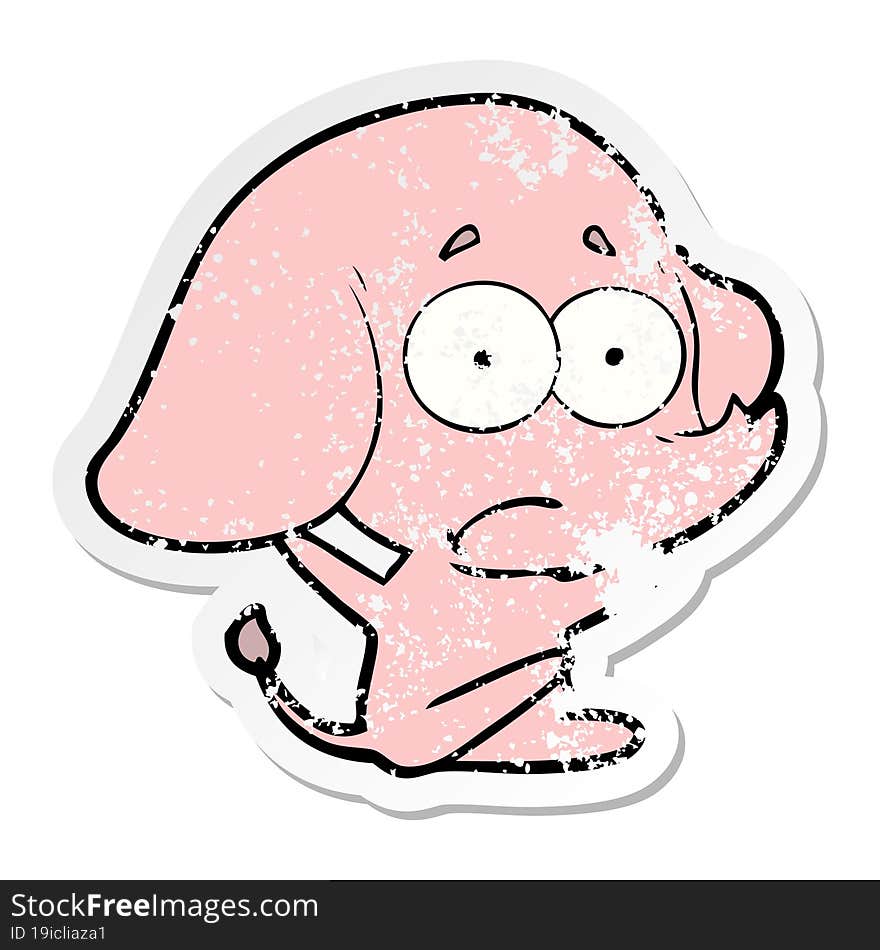 distressed sticker of a cartoon unsure elephant