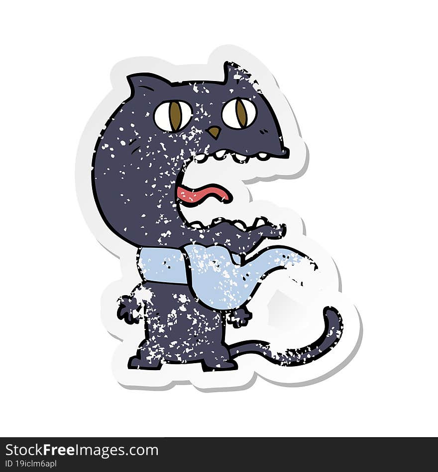 Retro Distressed Sticker Of A Cartoon Frightened Cat