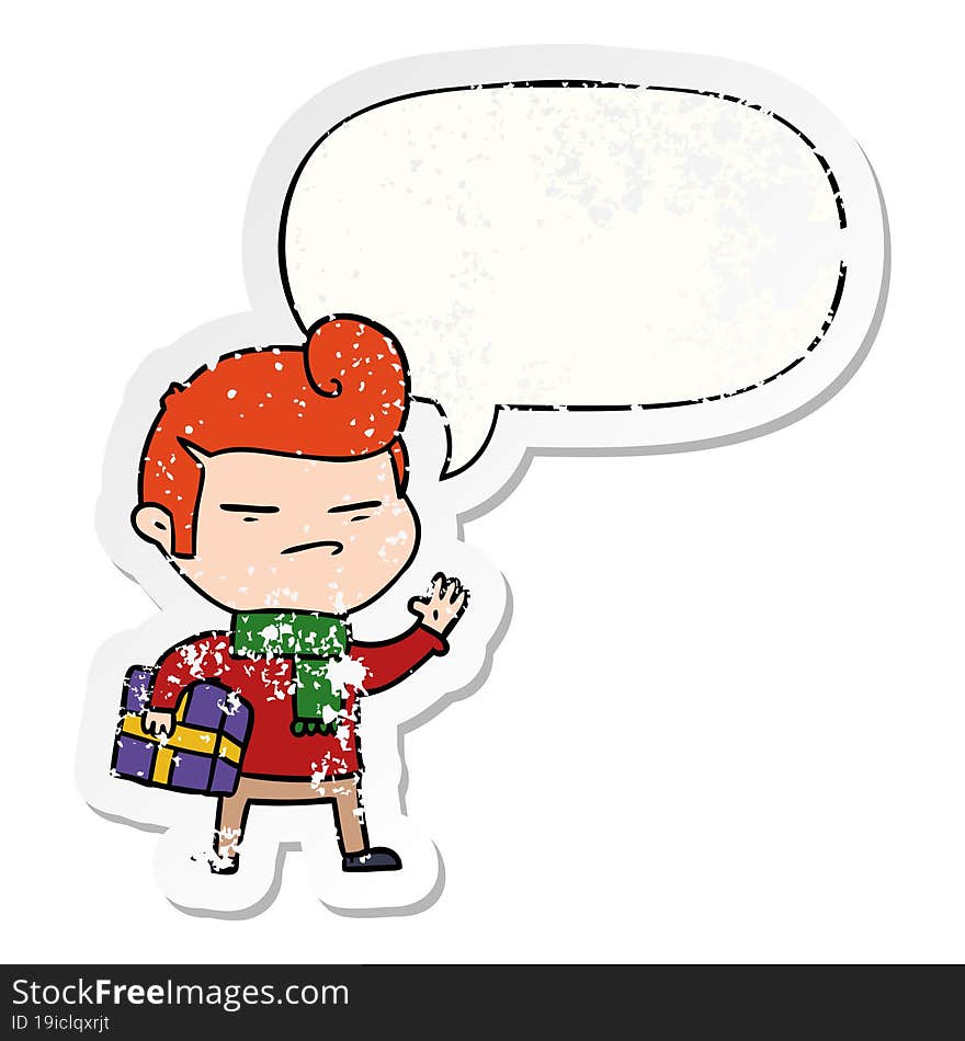 cartoon cool guy and fashion hair cut and speech bubble distressed sticker