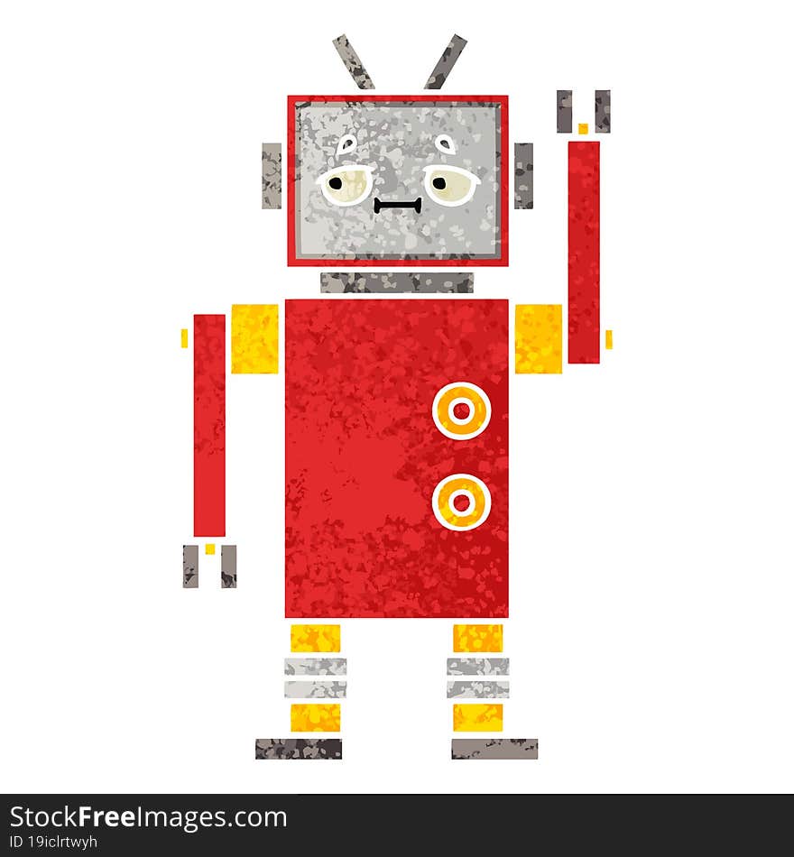 retro illustration style cartoon robot