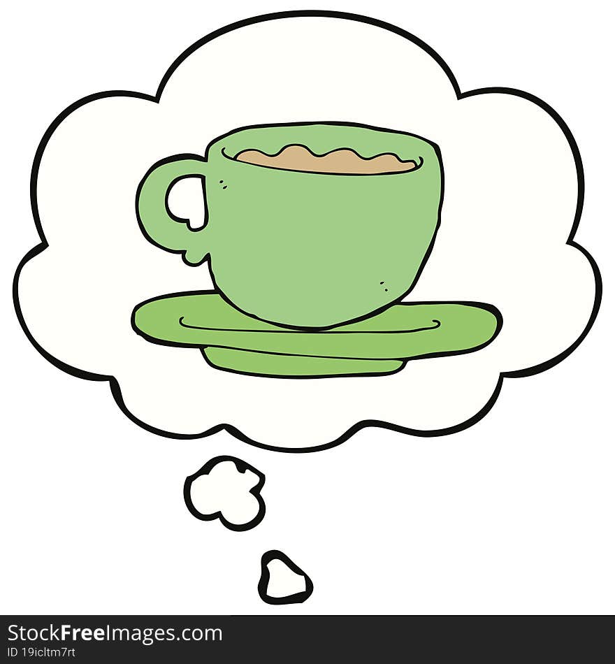 cartoon cup of tea with thought bubble. cartoon cup of tea with thought bubble