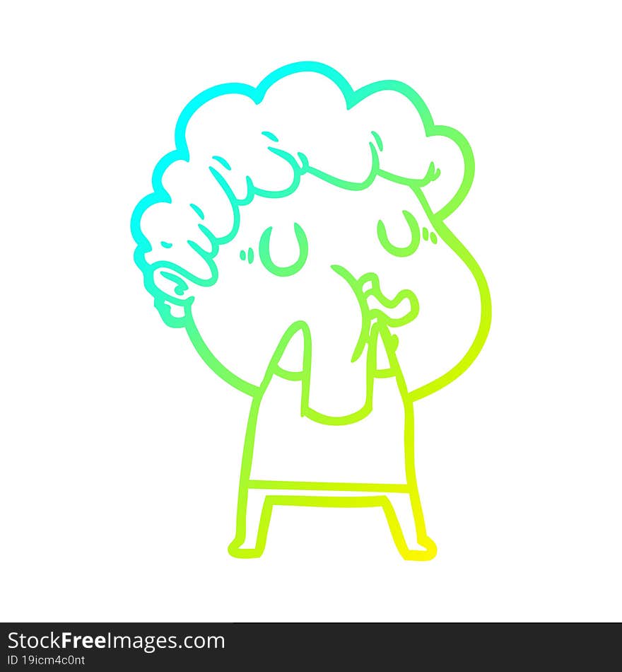 cold gradient line drawing of a cartoon man pulling face