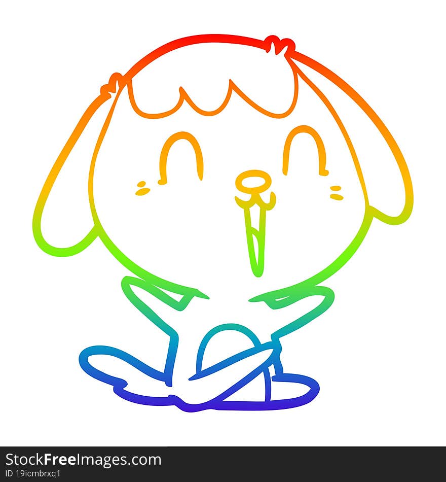 Rainbow Gradient Line Drawing Cute Cartoon Dog Crying