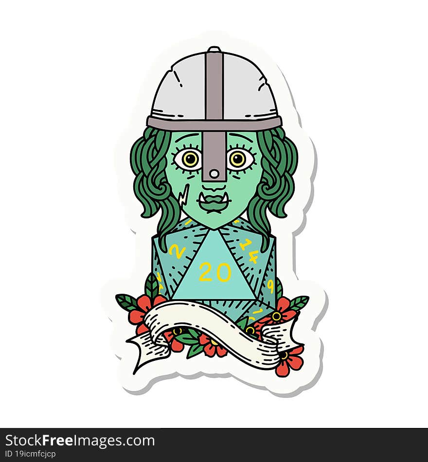 half orc fighter with natural 20 dice roll sticker