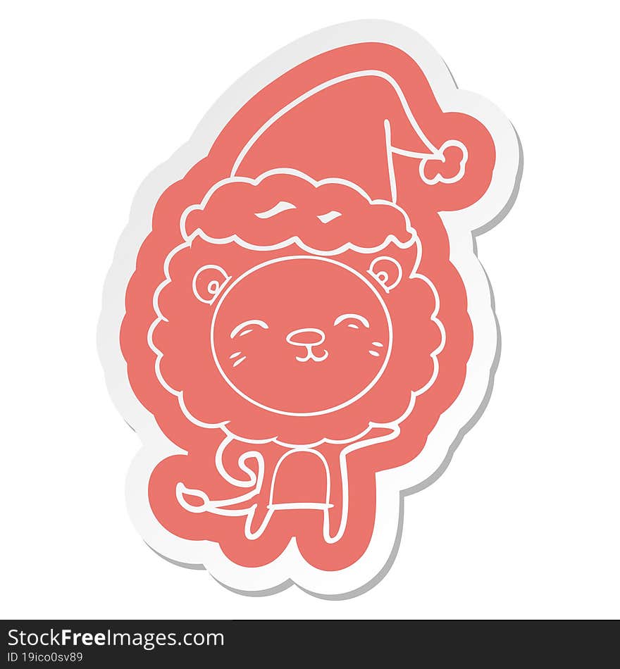 cartoon  sticker of a lion wearing santa hat