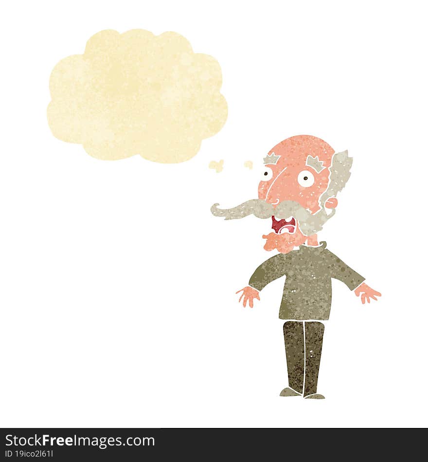 cartoon old man gasping in surprise with thought bubble