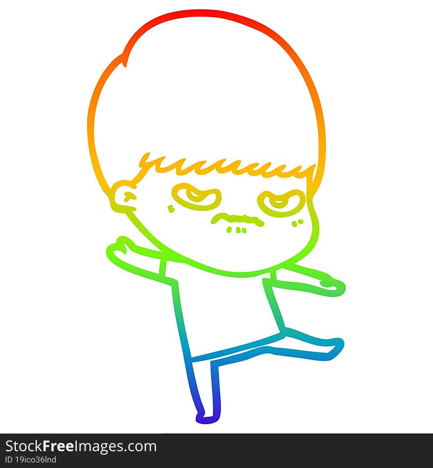 rainbow gradient line drawing annoyed cartoon boy