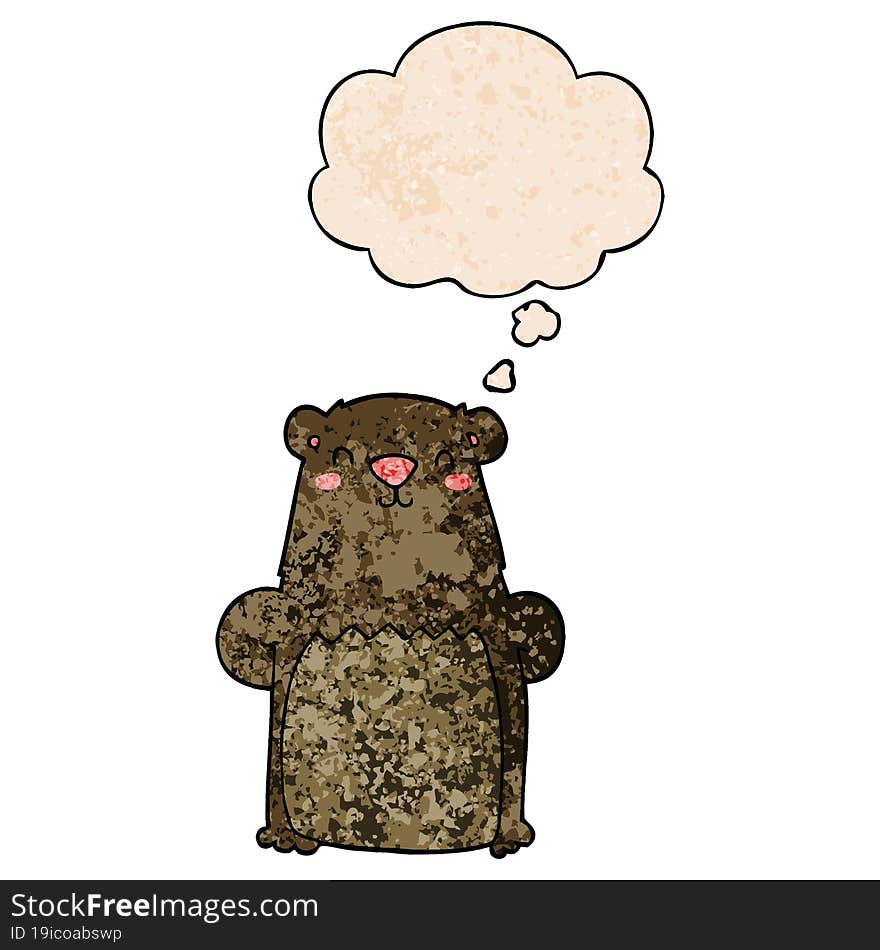 cartoon bear and thought bubble in grunge texture pattern style