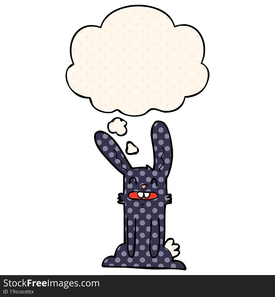 cartoon rabbit with thought bubble in comic book style