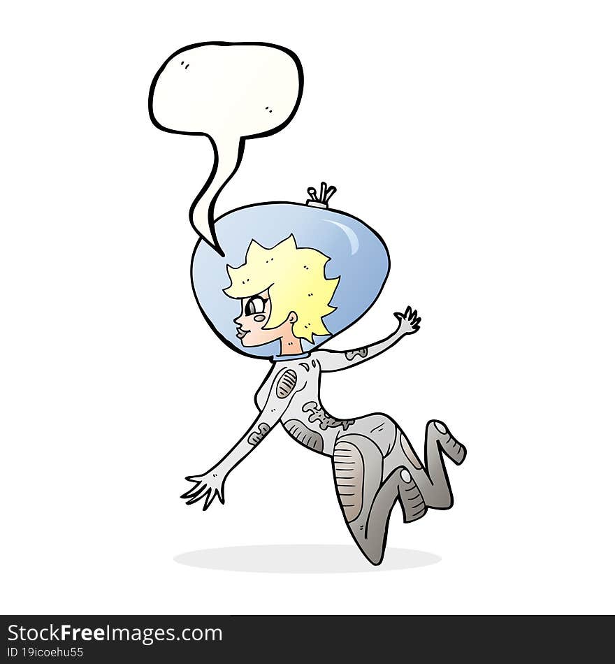 cartoon space woman with speech bubble