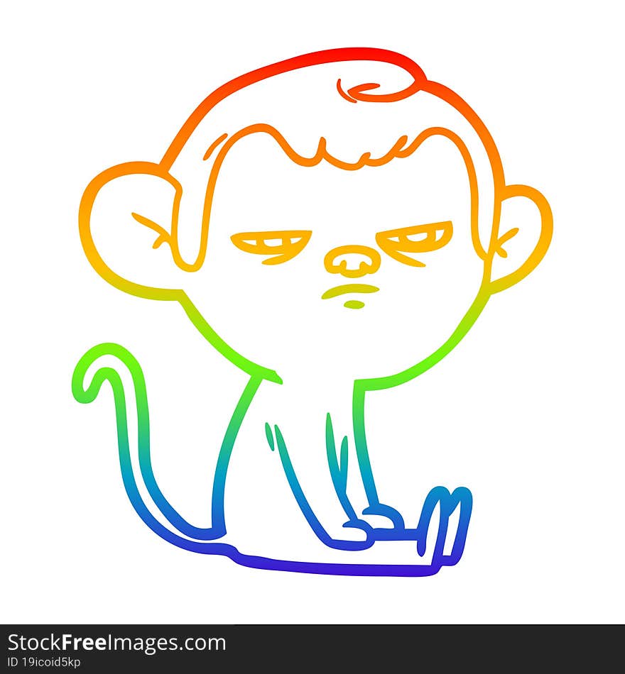 rainbow gradient line drawing of a cartoon annoyed monkey