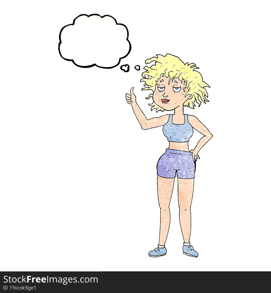 Thought Bubble Textured Cartoon Tired Gym Woman