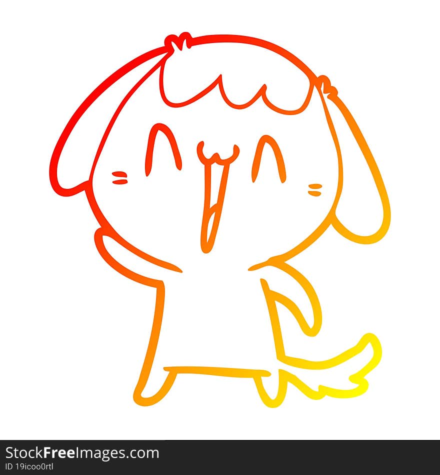 Warm Gradient Line Drawing Cartoon Laughing Dog