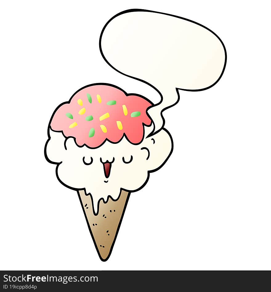 cartoon ice cream and speech bubble in smooth gradient style