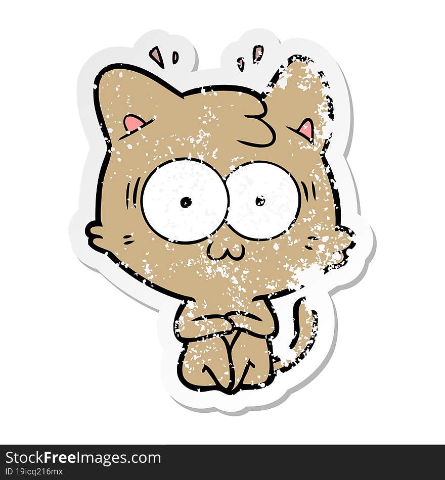 Distressed Sticker Of A Cartoon Surprised Cat