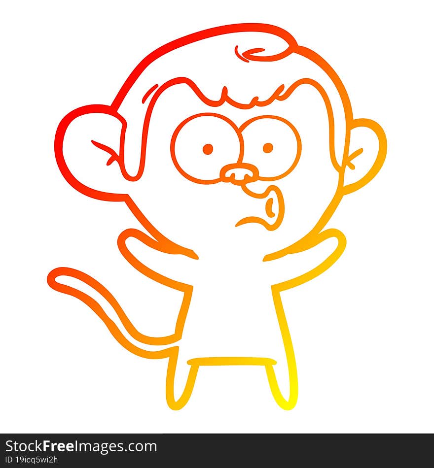 warm gradient line drawing of a cartoon surprised monkey