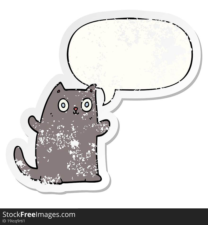 Cartoon Cat And Speech Bubble Distressed Sticker