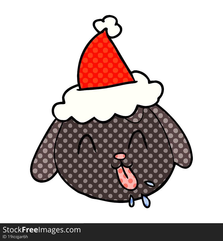 Comic Book Style Illustration Of A Dog Face Wearing Santa Hat