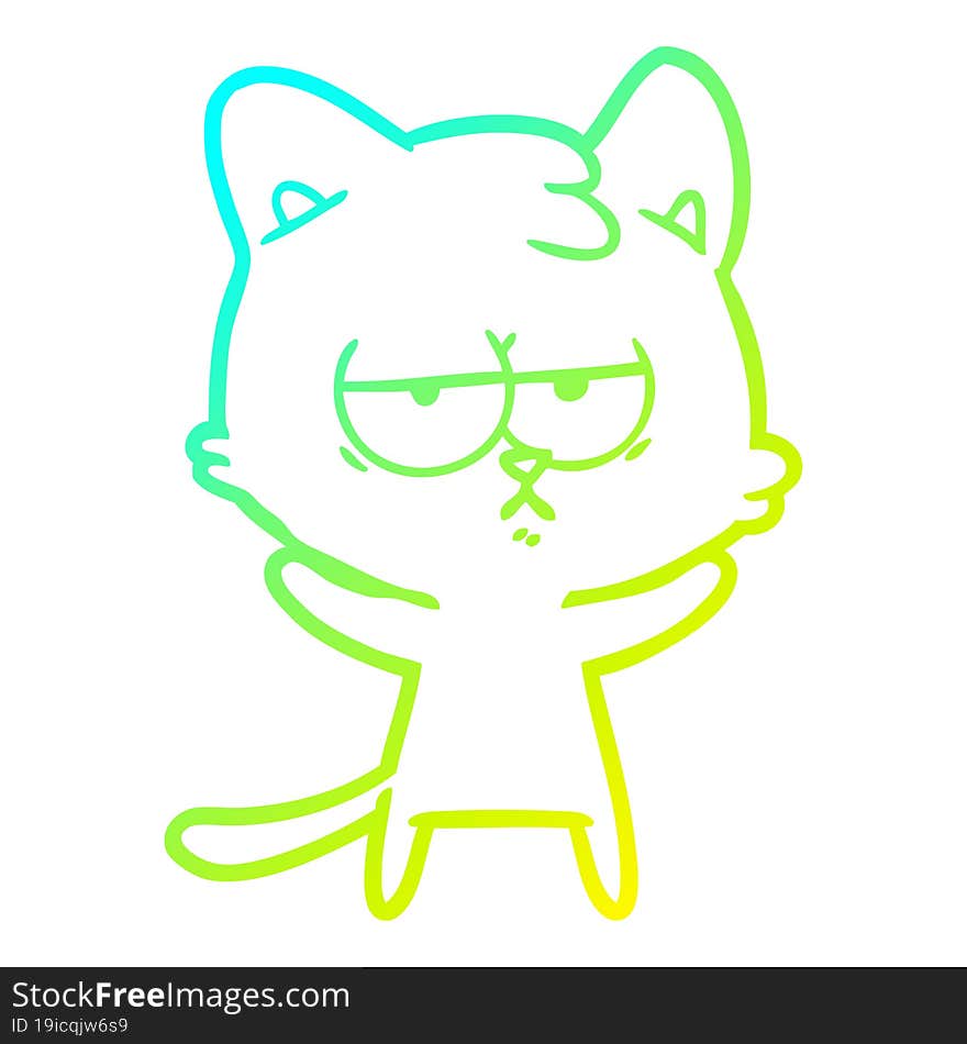 Cold Gradient Line Drawing Bored Cartoon Cat