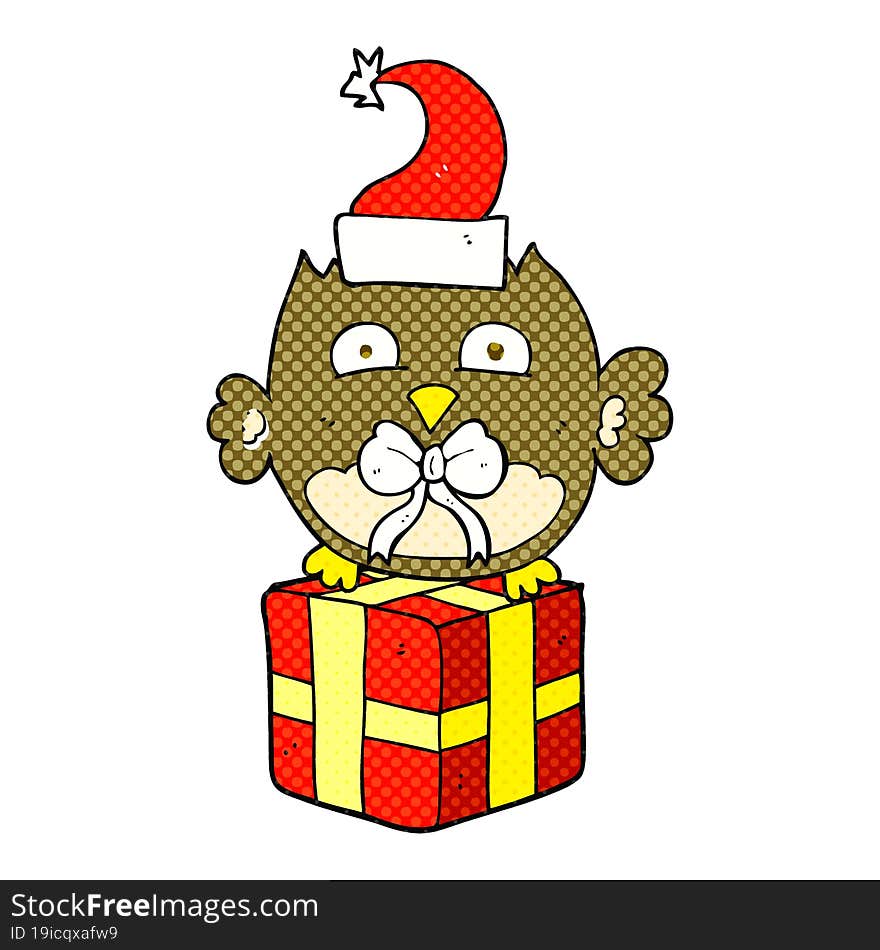 freehand drawn cartoon christmas owl