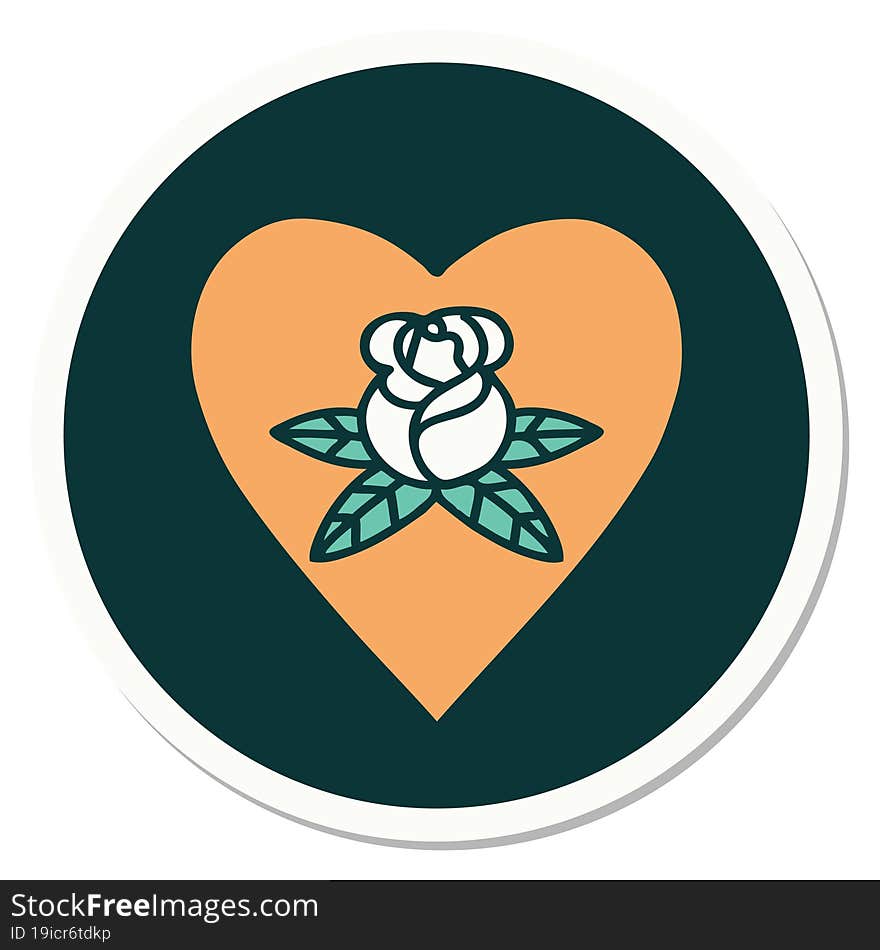 sticker of tattoo in traditional style of a heart and flowers. sticker of tattoo in traditional style of a heart and flowers