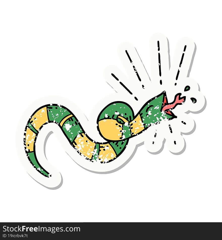 grunge sticker of tattoo style hissing snake