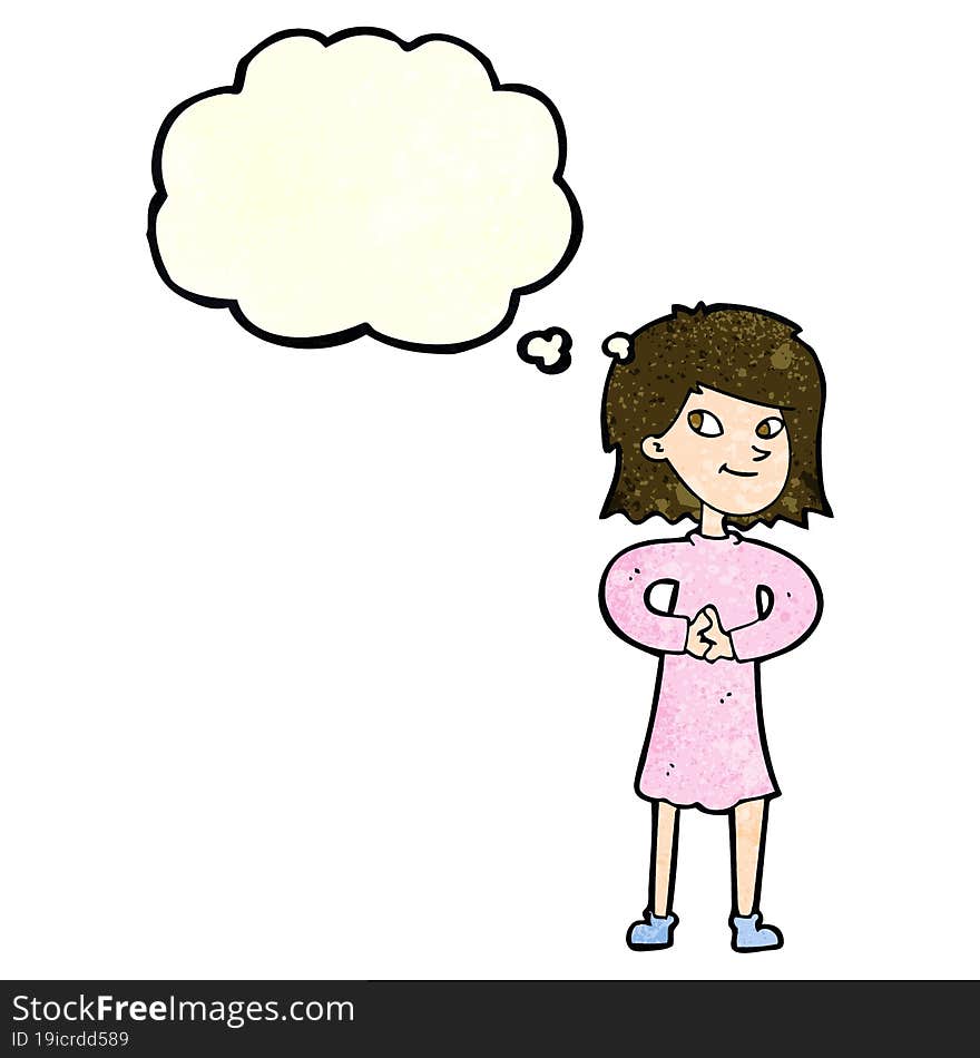 Cartoon Happy Woman With Thought Bubble